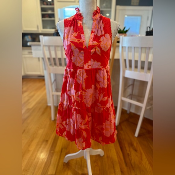 Three Pears red pink and orange tiered blossom tunic dress - Picture 1 of 10